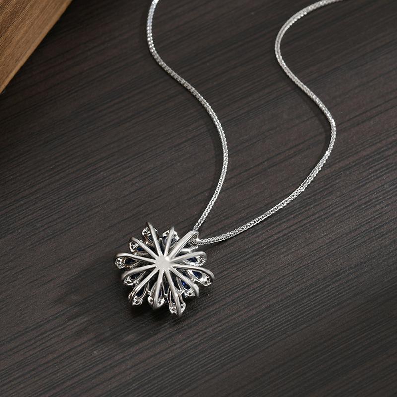 Faint blue flower retro collarbone chain female inlaid zirconia flower exquisite pendant simple style fashion necklace