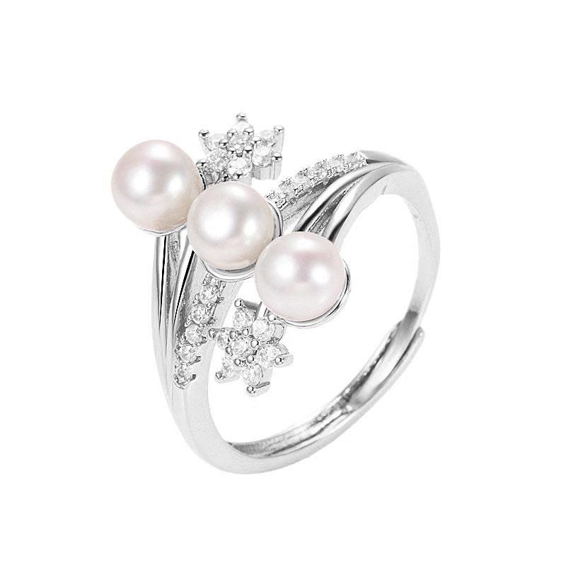 Real 925 Silver Pearl Ring Ladies Woman,White Natural Freshwater Adjustable Pearl Ring Wife Mother Birthday Gift Pink
