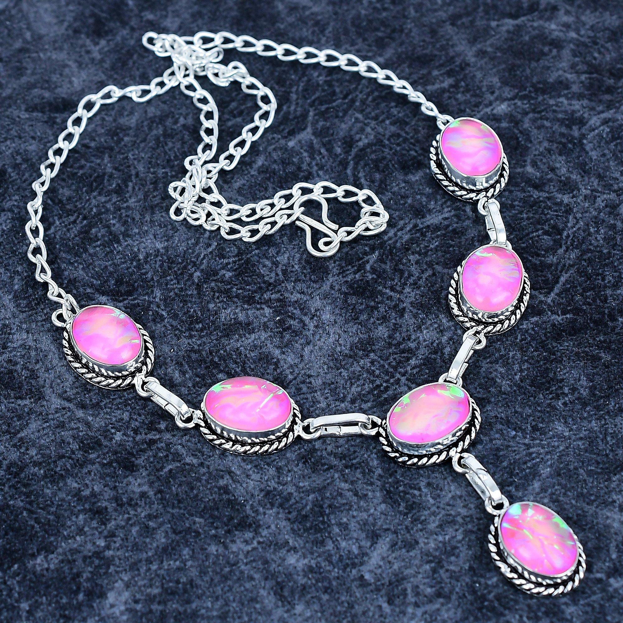 

Pink Triplet Opal Gemstone 925 Sterling Silver Jewelry Necklace 18 M-3185