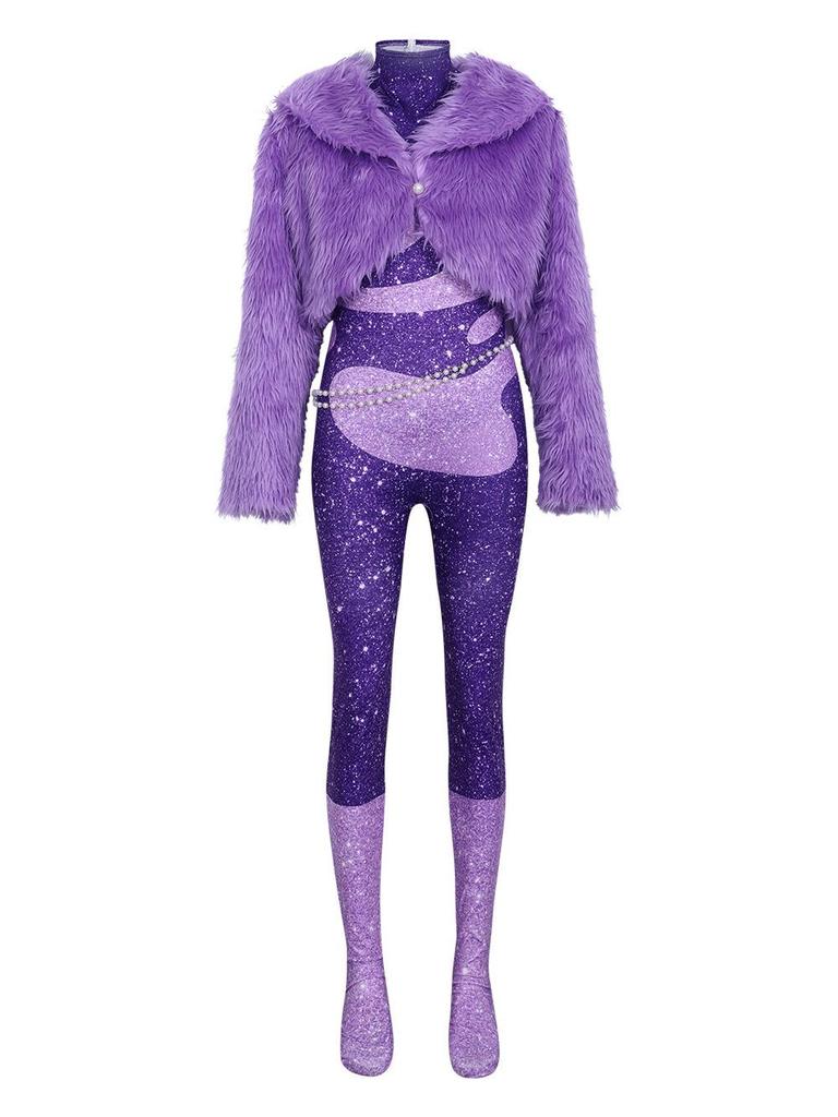 Zootopia Shakira Purple Fur Singer Stage Costume for Halloween