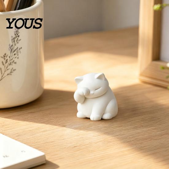 Lazy Cat Cute Statue Ornament, 3D Printed Decompression Decoration, Matte Texture Face-covering Design Face Covering Figure for Desktop