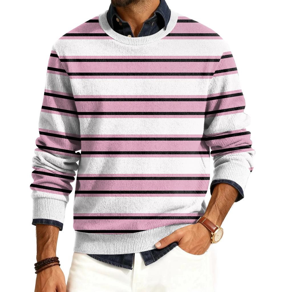 Men's Round Neck Long Sleeve Ribbed Knit Pullover