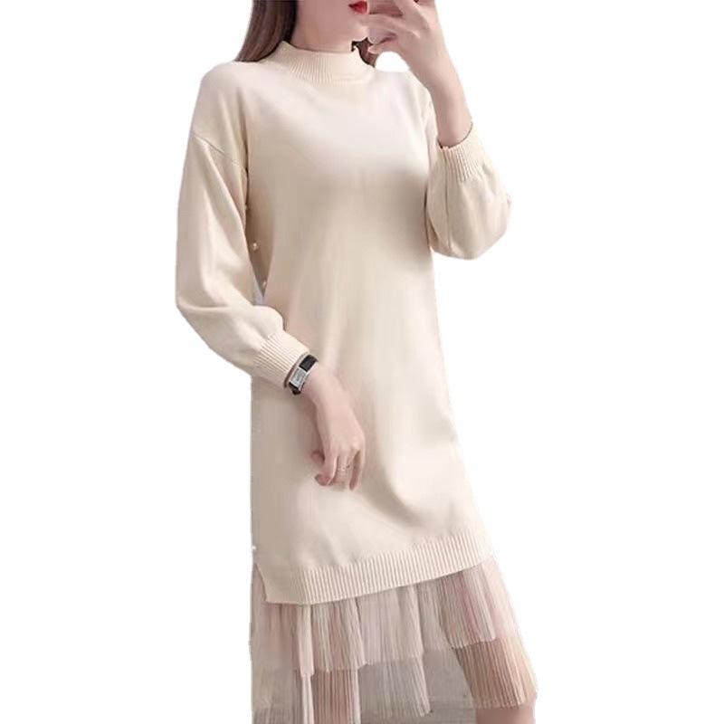 Sweater Women Long Dress Autumn And Winter Clothing Fashion New Fake Two Piece Loose Round Neck Long Sleeve Knitted Dress