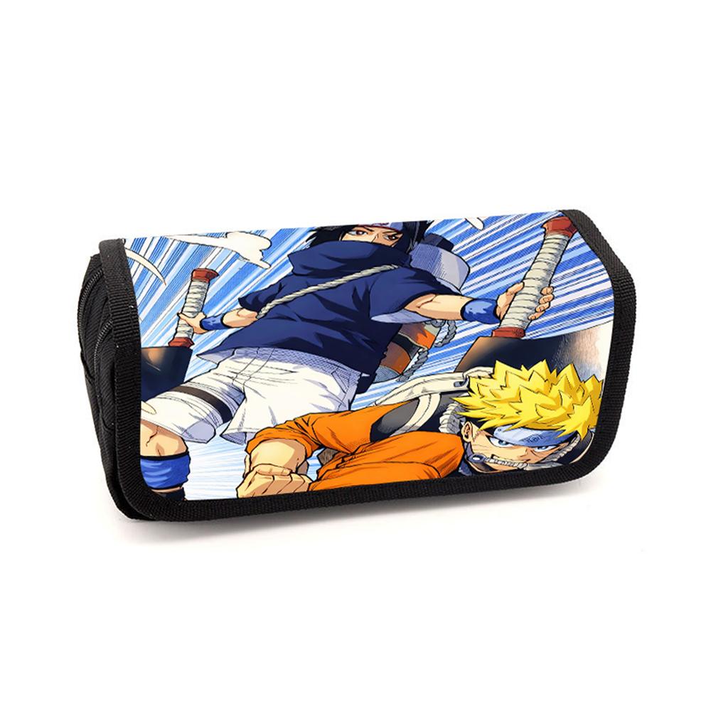NARUTO Cartoon Pencil Box Double Layer Flip Pen Case Lightweight Stationery for Boys & Girls Ages 5-11 Kids School Daily Use