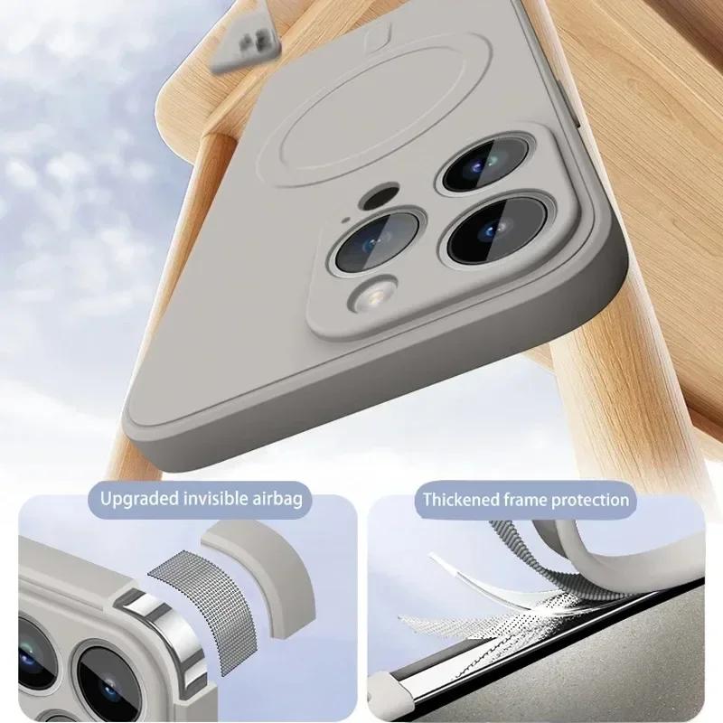 Liquid Silicone Case For iPhone 16 17 15 14 13 12 11 Pro Max Plus Mini Air For Magsafe Magnetic Wireless Charge Soft Cover funda