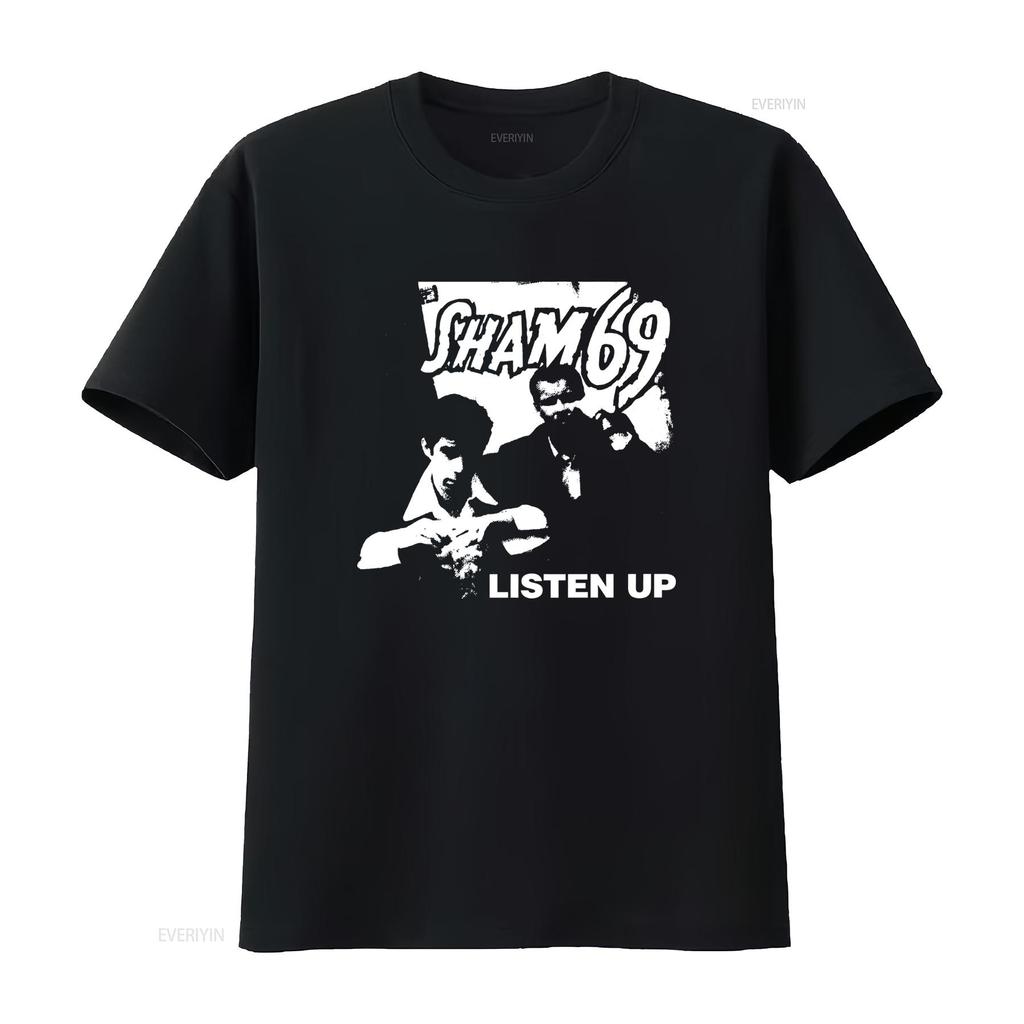 SHAM 69 Banda Británica de Punk Rock Camiseta Listen Up Música Regular vintage Lavada Casual Ligeramente Elegante streetwear Suave