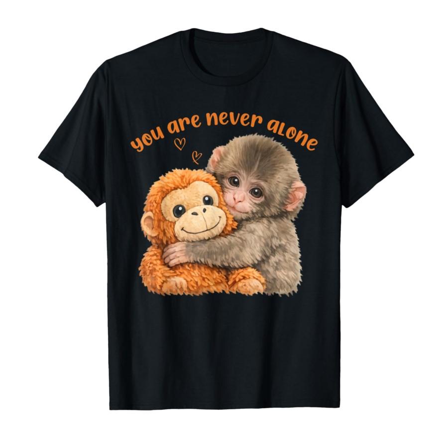 

You are Never Alone Punch The Cute Baby Monkey Meme T-shirt For Men Women 100% Cotton T Shirts Short Sleeve Tops 0227-1 - Men... S разноцветный