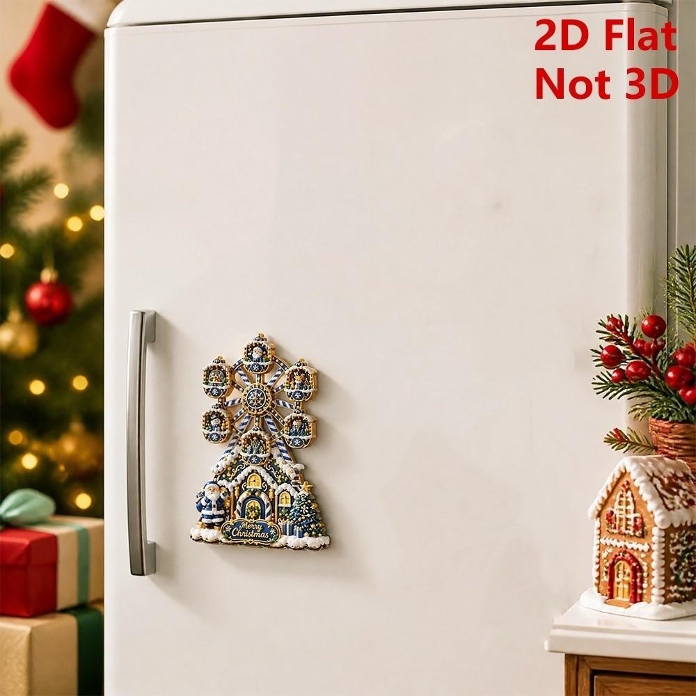 Wooden Santa Claus Magnetic Sticker Creative Windmill Castle Refrigerator Magnet Xmas Gift