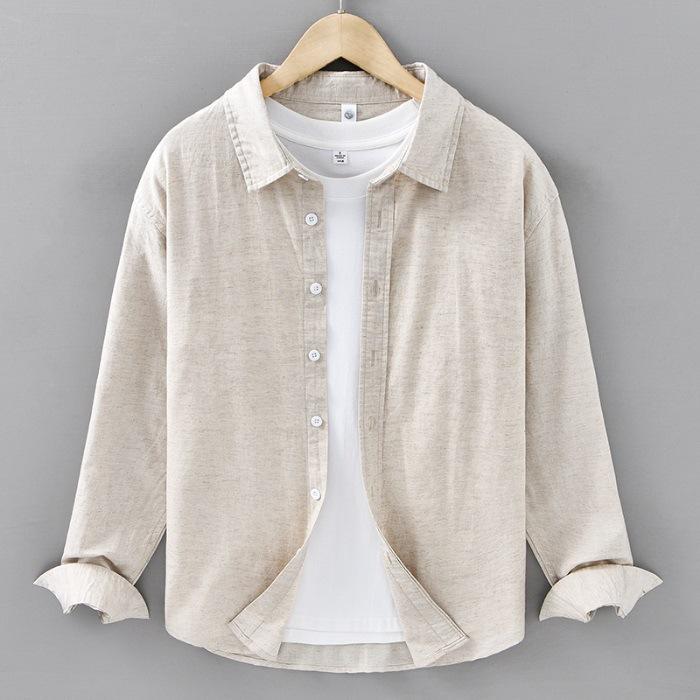 New Spring and Summer Cotton and Linen Long-sleeved Shirt Men's Solid Color Simple Loose Versatile Casual Shirt Linen