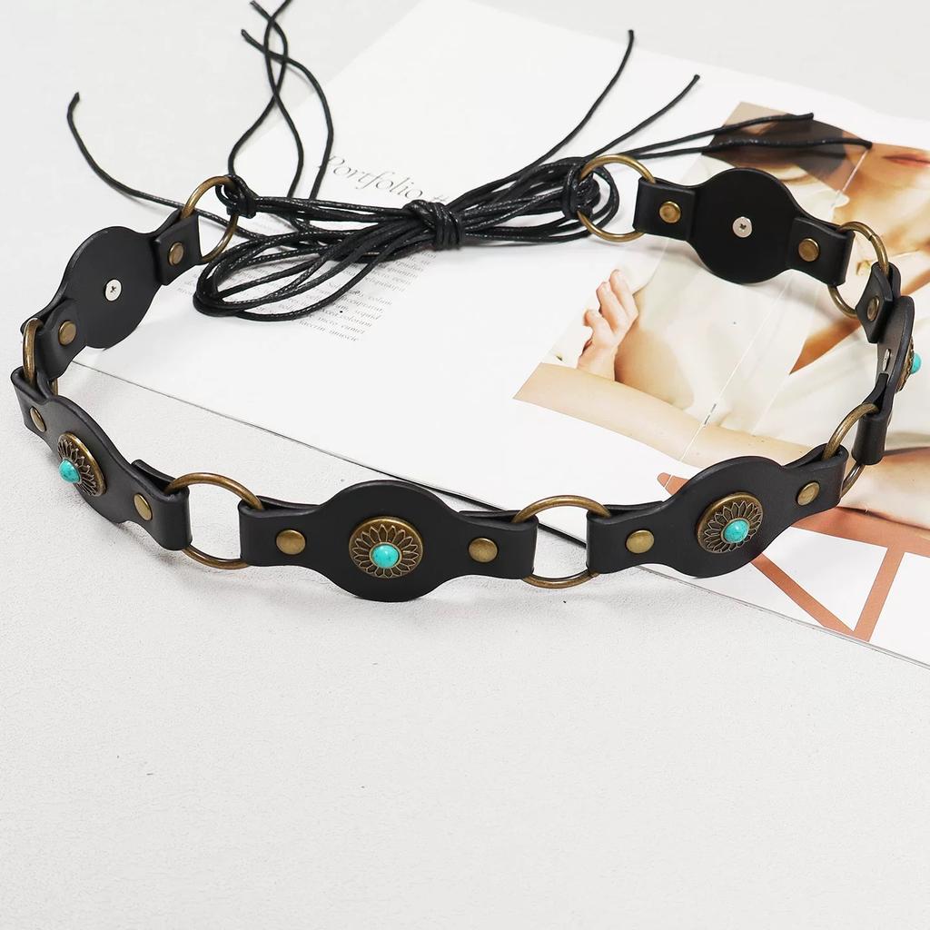 Bohemian Style Vintage Pu Leather Belt Woman Lace-up Punk Waist Belt For Dress Blouse Jeans Decoration Accessories