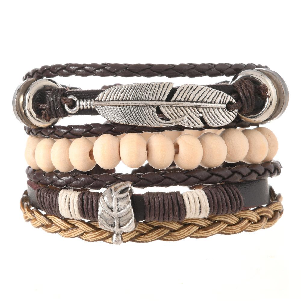 Ethnic retro style leaf leather bracelet fashion casual simple feather leather bracelet wholesale new bracelet