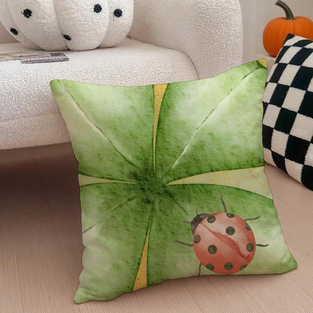 LLucky Four Leaf Clover Cushion Cover Throw Pillow Cover Hidden Button Durable Polyester Chair Cushion