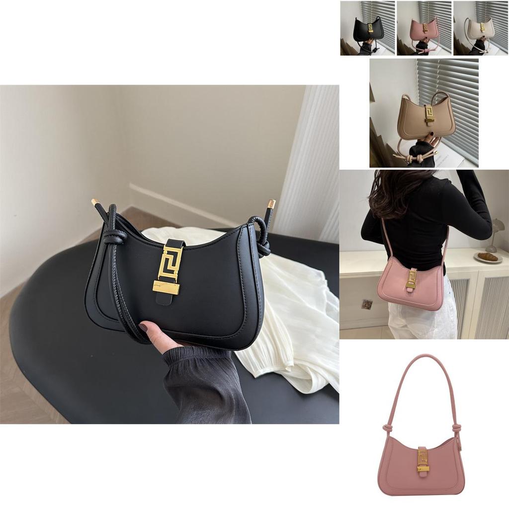 Stylish Large Capacity French Commuter Shoulder Bag With Lock Closure For Women In White Black Pink Khaki Brown