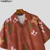INCERUN Oversized Men Lapel Neck Short Sleeve Floral Print Casual Loose Shirts