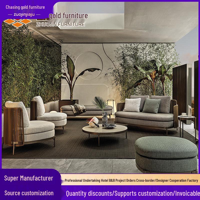 Nordic Outdoor Rattan Double Sofa for Balcony, Courtyard, Garden, or Villa.