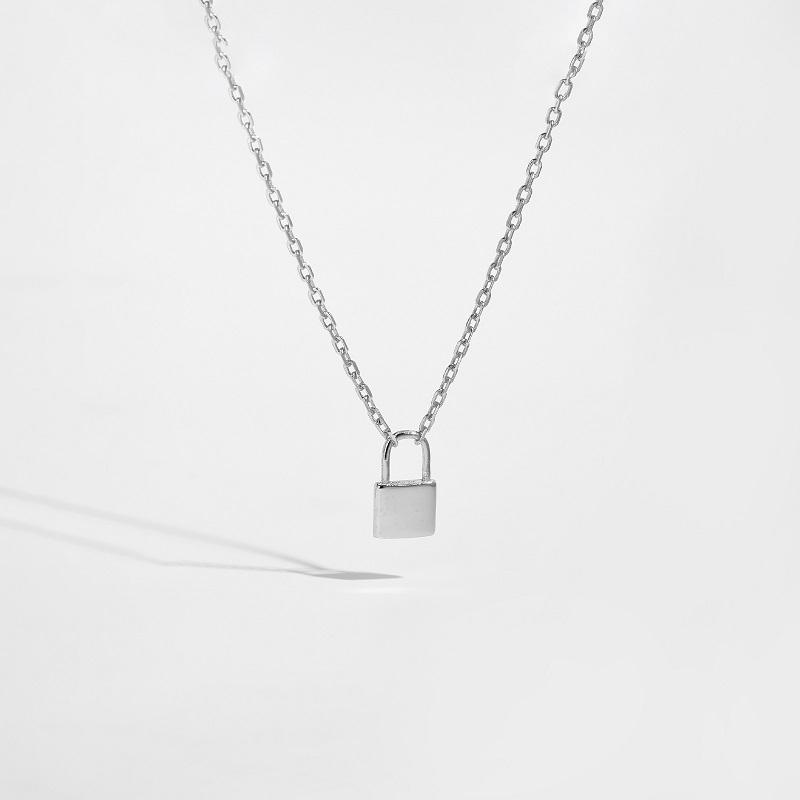 AOFEI S925 Sterling Silver Classic Smooth Plain Padlock Lock Charm Pendant Necklace Minimalist Love Fashion Jewelry серебряный