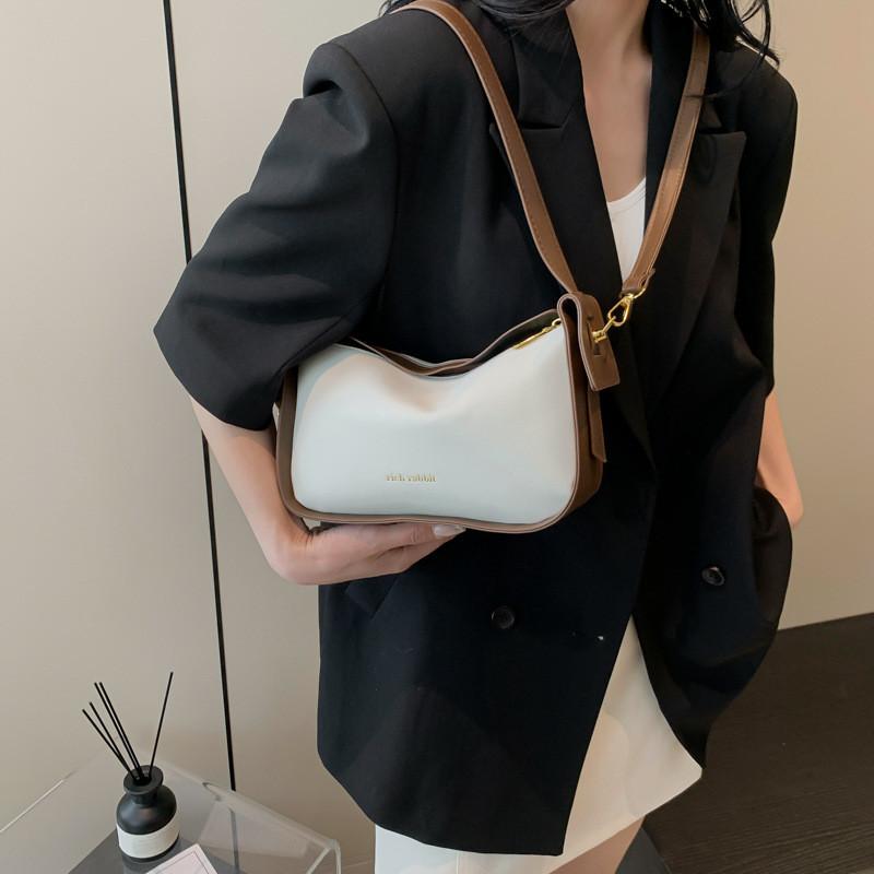 High-quality Color-block Shoulder Bag 2024 For Women Street Style Pu Crossbody Bag With Trendy Stitching Ins Style