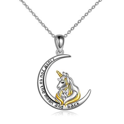 Jewelry New S925 Sterling Silver Moon Unicorn Color Separation Necklace Creative Engraved Mother's Day Pendant