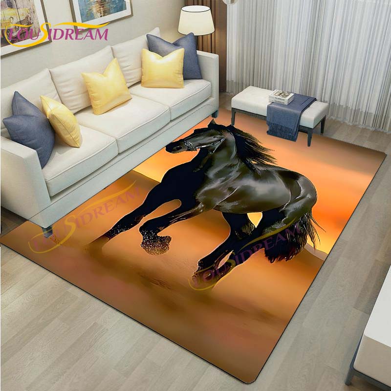 3D Running Horses Carpet Animal Rug for Home Living Room Sofa Colorful Horse Floor Mats Child Bedroom Decor Kids Play Carpets
