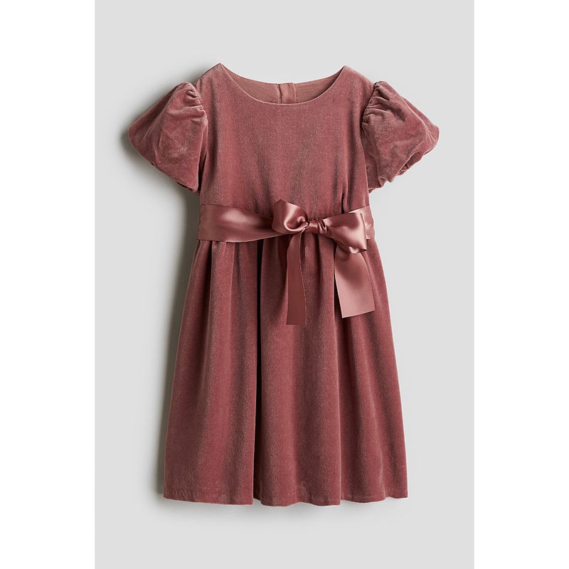 

HM Children s Clothing Girl Dress Autumn Crew Neck Elegance Velvet Dress Short Sleeve Skirt 1234579 Gray pink 110/56(3-4Y)