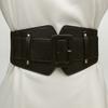 Elastic and Tight, Waist-cinching and Slimming. A Lady with A Waist Belt Paired with A Down Jacket and Sweater. A Retro Wide Waist Belt for Women