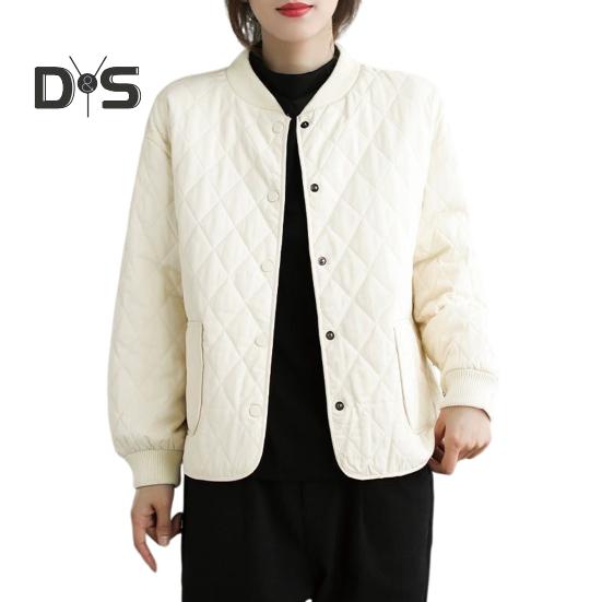 Damenjacke Stehkragen Langarm Rautenstruktur Einreihig Elastische Bündchen Einfarbig Taschen Sport Lady Coat