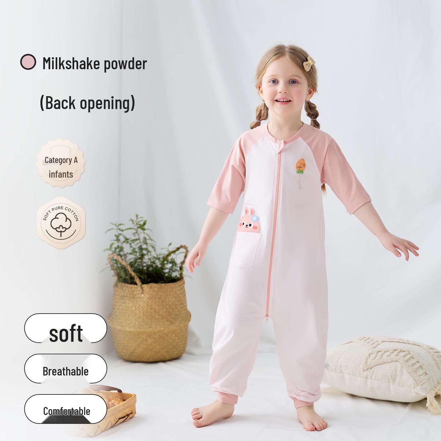 Shangbao Maiyun Kids Cotton Sleep Sack Pajamas - Breathable Seven-Sleeve Cartoon Homewear for Boys and Girls in Summer. 110 cm