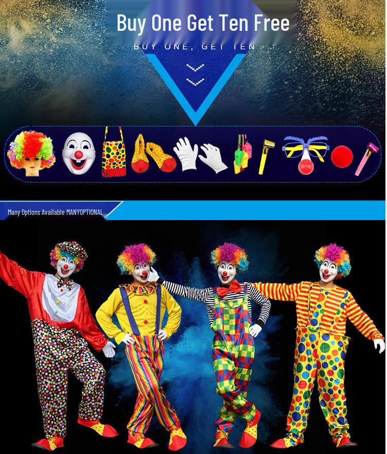Adult Clown Cosplay Costume for Parties and Masquerades – Includes Clothes and Accessories