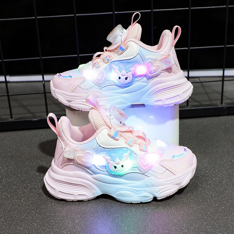 

Light-up girls sneakers, new summer model, girls shoes with plush lining for warmth, leather upper, suitable for toddlers, older children, and 24Inner Length14.8centime