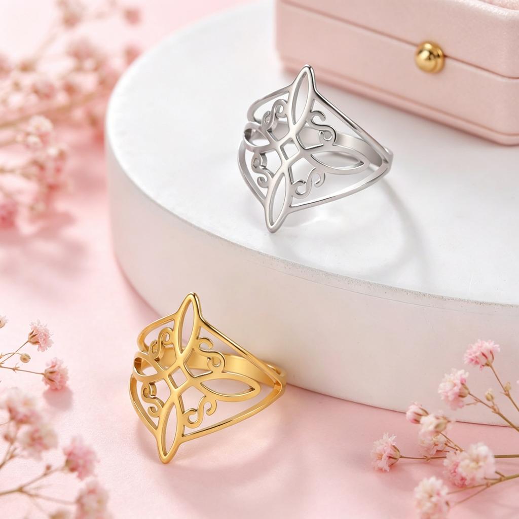1 Stück Eleganter S-förmiger Hexenknotenring Irischer Keltischer Knotenring Edelstahl Retro Liebes-Talisman Schmuck Geburtstagsgeschenk