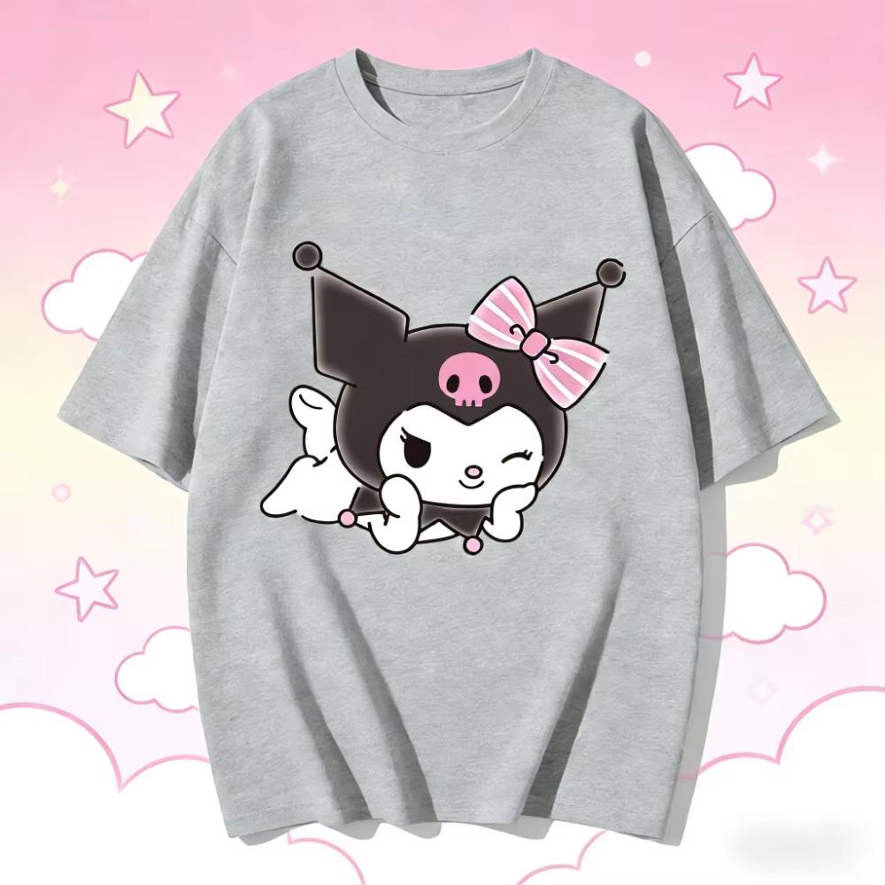 

2026 Kuromi Tee soft cotton short sleeve crew neck cute print lightweight summer top for Women daily casual wear S