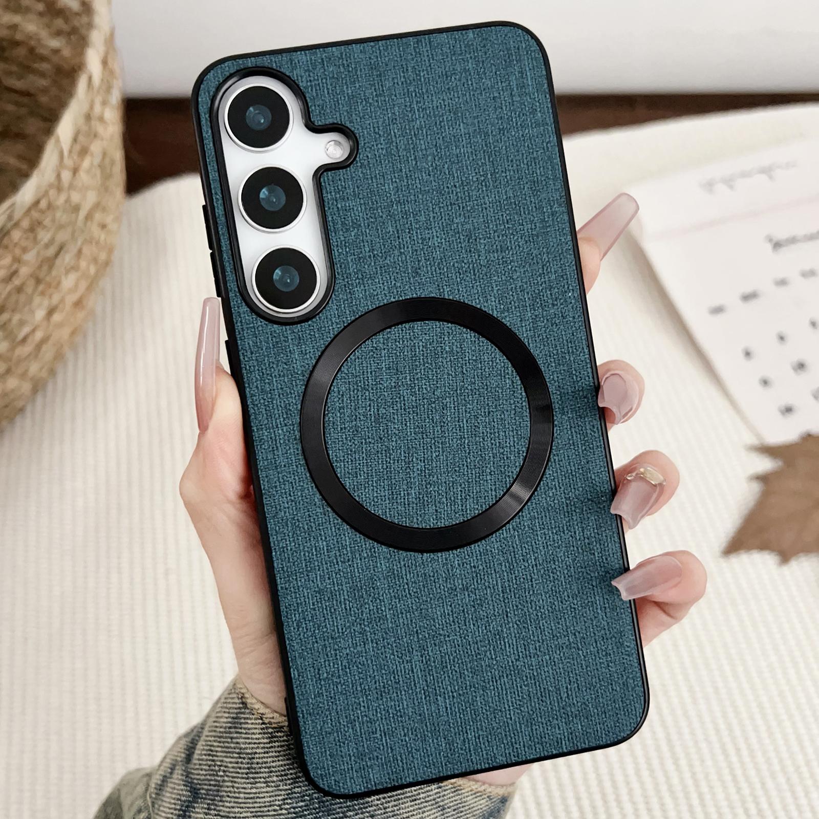 

For Samsung Galaxy S25 Case Drop-Proof TPU+Cloth Back Phone Cover Compatible with MagSafe Dark Green