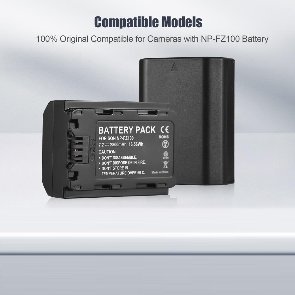 Camera NP FZ100 Battery & Charger Kit with 2 Slot Battery Charger + 2pcs NP FZ100 Batteries 7.2V 2300mAh + USB
