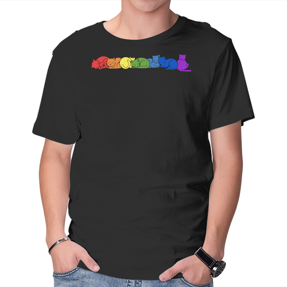Unisex Crew Neck T-Shirt Rainbow Cats Pride Graphic Short Sleeve Casual Tee XL