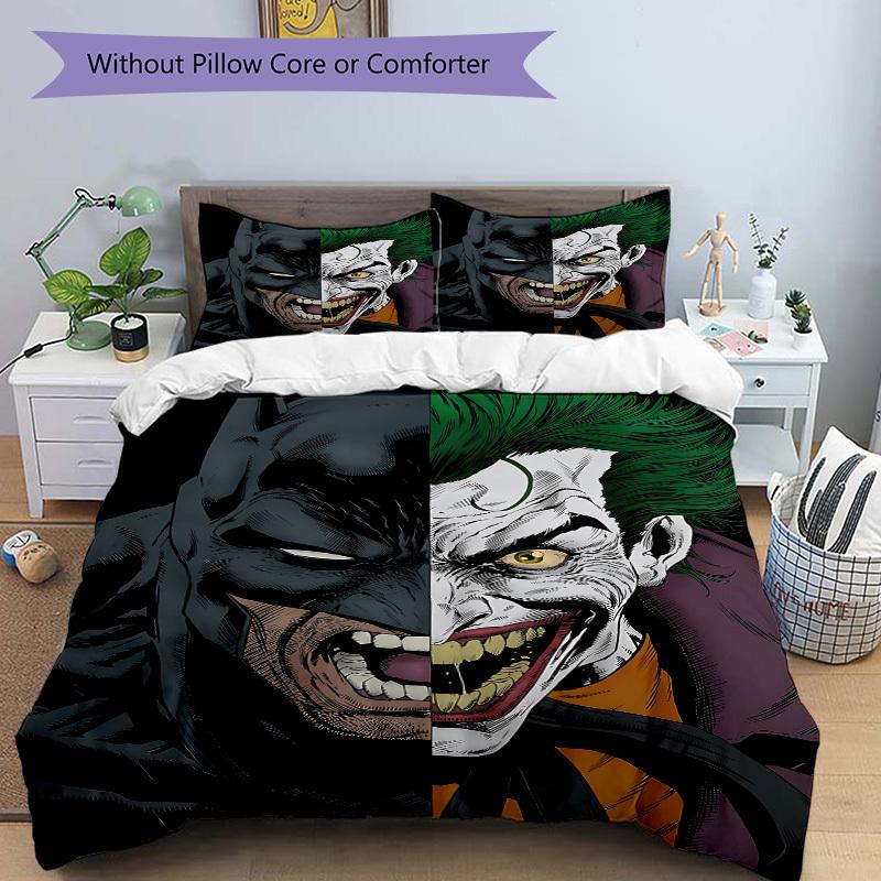 3pcs Batman Joker Bedding Set, Soft Polyester Duvet Cover and Pillowcases Machine Washable Seasons all suitable & Guest Room Decor311