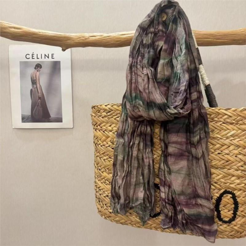 Johnature Cachecol Quente Vintage Estilo Étnico Plissado Fino Outono Inverno Estampa Decoração Versátil