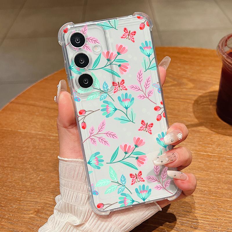 Flower Leaf Pattern Phone Case For Samsung Galaxy S26 S25 S24 S23 Ultra S22 S26 Plus S21 S24 S25 FE Clear Shockproof Soft Cover