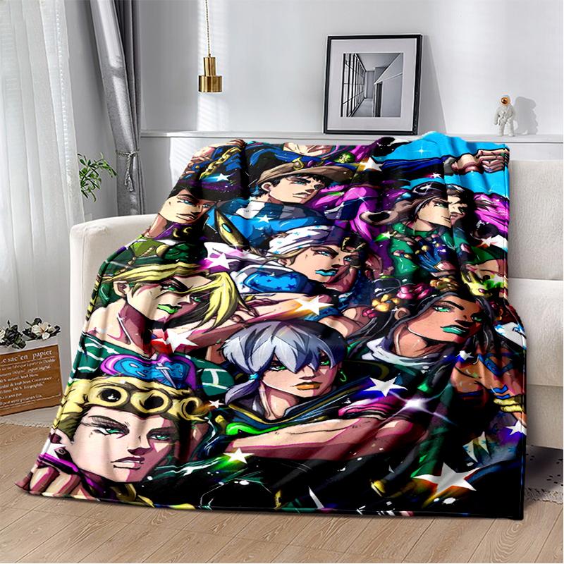 3D Jojo's Bizarre Adventure Cartoon Anime Blanket,Soft Throw Blanket for Home Bedroom Bed Sofa Travel Picnic Office Cover Kids