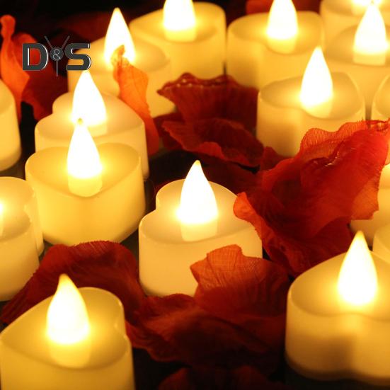 24 Stück LED-Teelichter, herzförmige, flammenlose, flackernde Kerzen, batteriebetriebene elektrische Teelichter für Valentinstag und Hochzeit