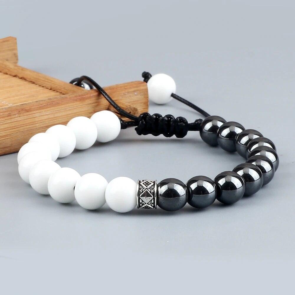 Trendy White Men Beads Bracelet Handmade Natural Tiger Eye Lava Stone Onyx Strand Adjustable Bracelets Women Yoga Energy Jewelry