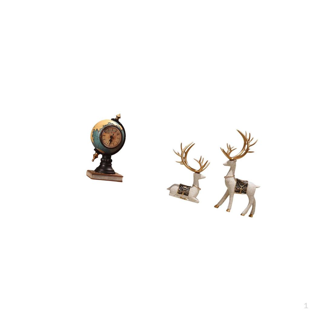 Reindeer Figurine Statue Table Clock Collectible Desk Ornament Art Craft for Shelf Office Fireplace