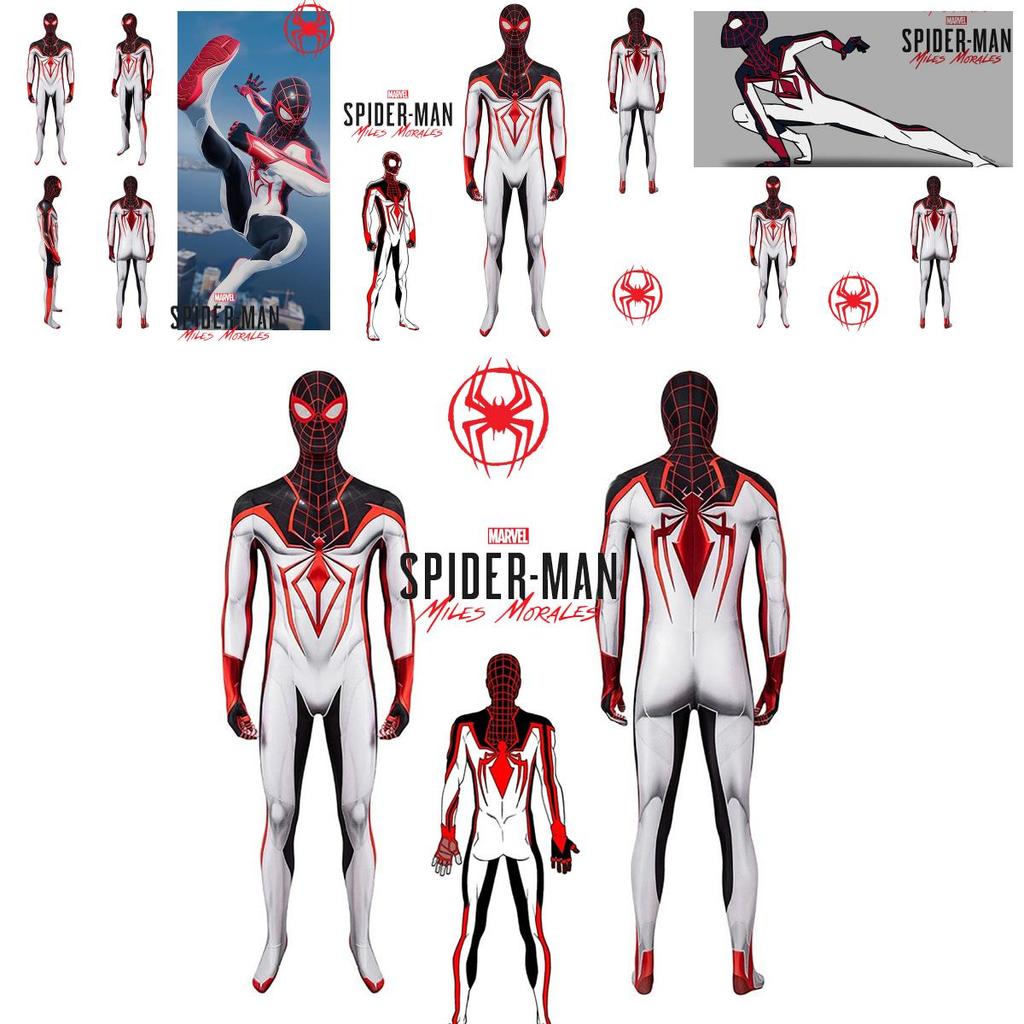 Spider-man Ps5 Miles Morales T.r.a.c.k. Costume da Cosplay Bianco per Adulti