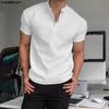 INCERUN Herren Stehkragen Kurzarm Einfarbig Waffelstruktur Lässige Henley T-Shirts Tops