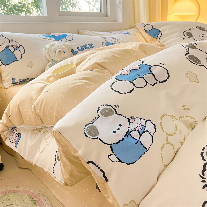Bedding Four-piece Set, Cotton Pure Cotton Floral Quilt Cover, Bed Sheet Dormitory Three-piece Set