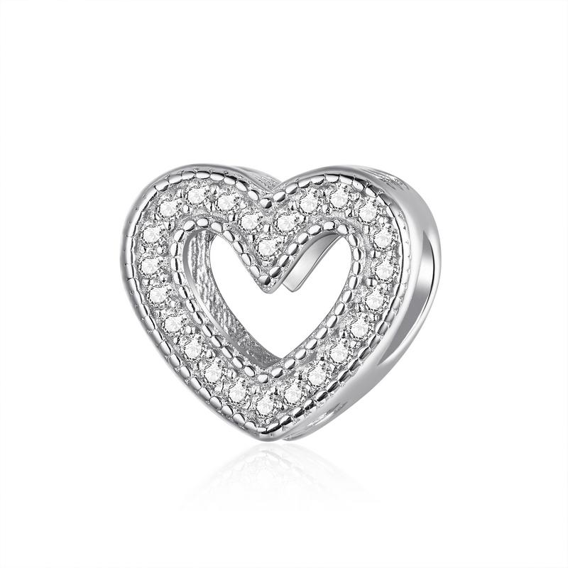 BAMOER 925 Silver Clear 5A Crystal Collection Family Heart Cross Charm Beads fit for Charm Bracelet & Necklace Pendant