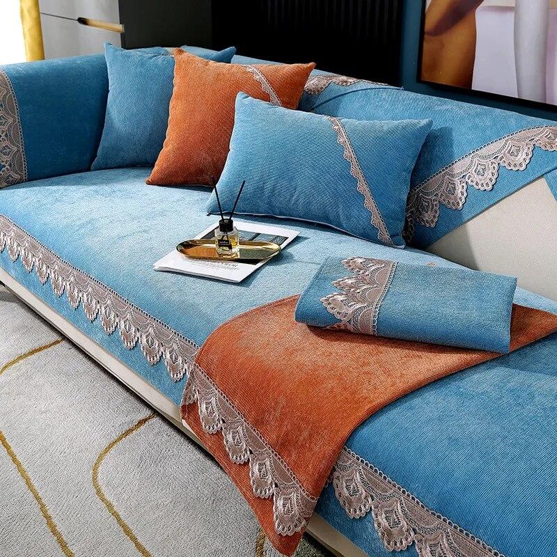 Lace Luxury Sofa Cover Couch Covers Non-slip Solid Color Corner Sofa Slipcover Armchair Towel European Antiskid Sofa Cushions