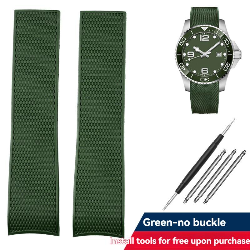 Für Longines HydroConquest L3.781/642/742/782 21mm Blaues Silikon Taucheruhrarmband - Gebogenes Ende Gummiarmband Ersatz