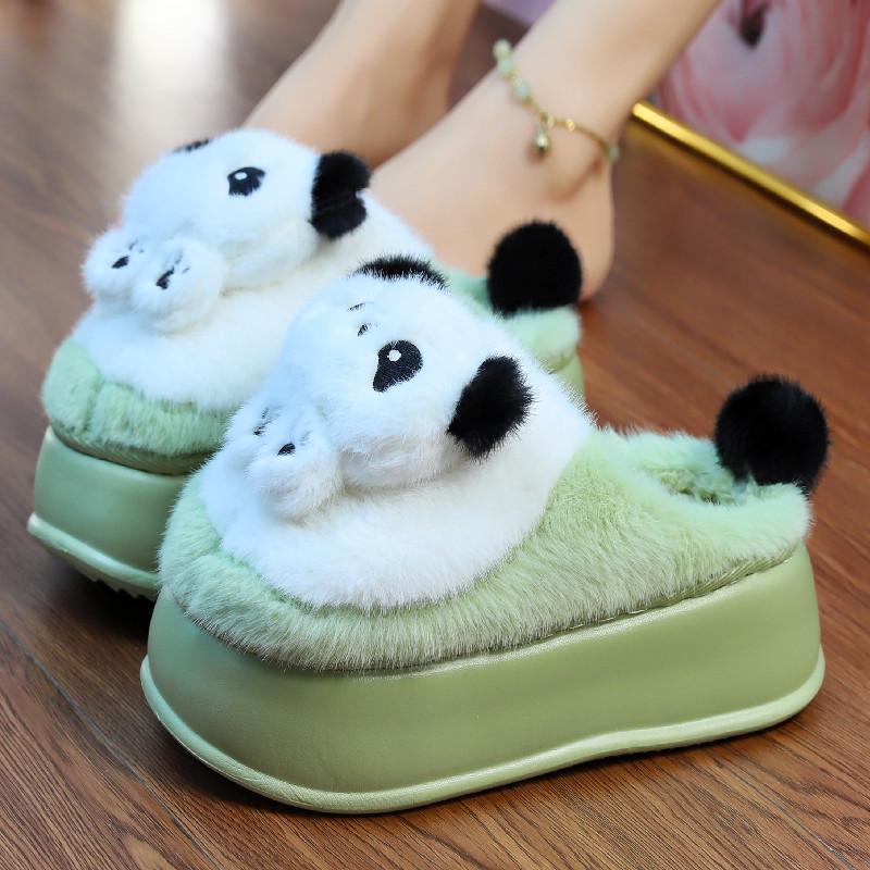 

Тапочки на высоком каблуке и толстой платформе, женские туфли-панды для зимы, женские домашние меховые ботильоны, женские толстые меховые тапочки 36-37