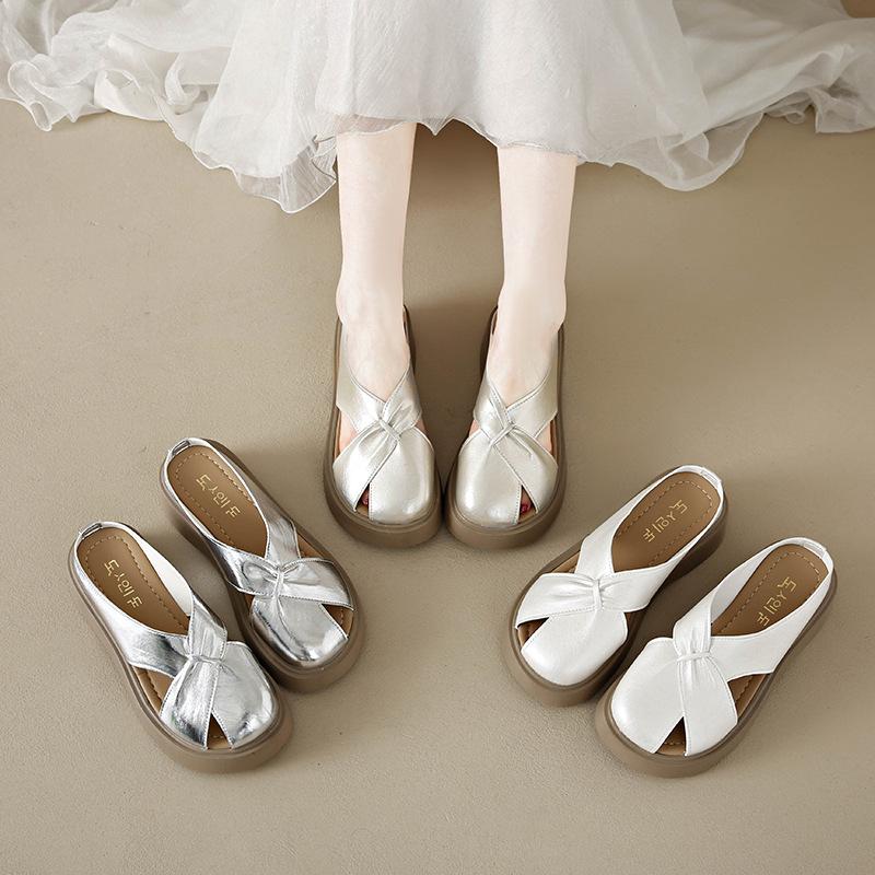 

2025 summer new hollow and breathable one-pedal sandals beach sandals fashionable thick-soled heightening bag head half slippers 35