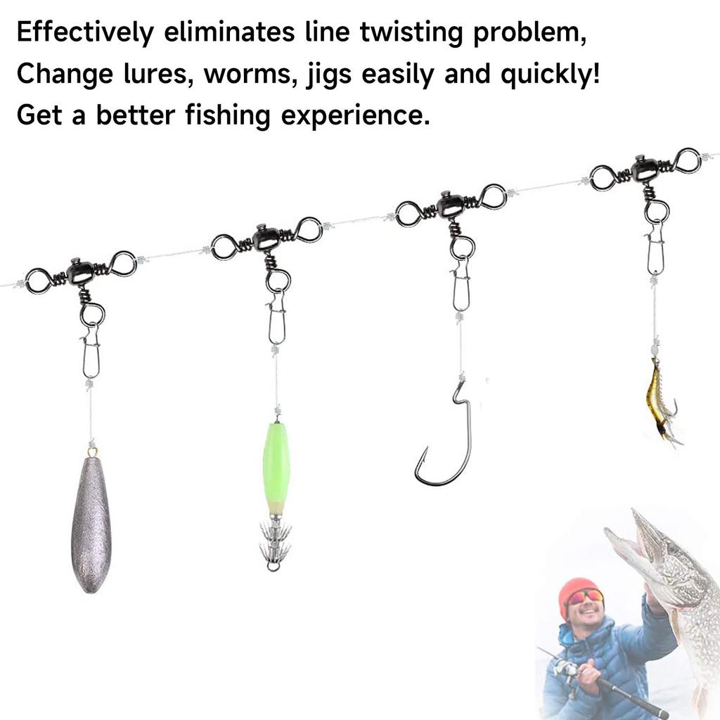 115 Pieces 3-way Fishing Swivels Set T-shape Triple Swivel Connector Fishing Tackle Accessories For Freshwater Seawater